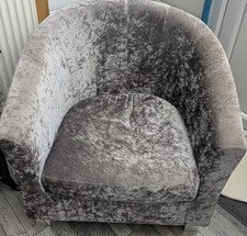 Silver bucket chair, in crushed velvet type fabric. From Dunelm. Used