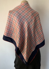 Vintage Comtesse de Paris Blue White Red Check Stripe Pure Silk Scarf 29''x29''