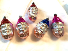 Vintage Mercury Glass Christmas Baubles 5x9 Cm lge Vgc,novelty elf heads,ass.col