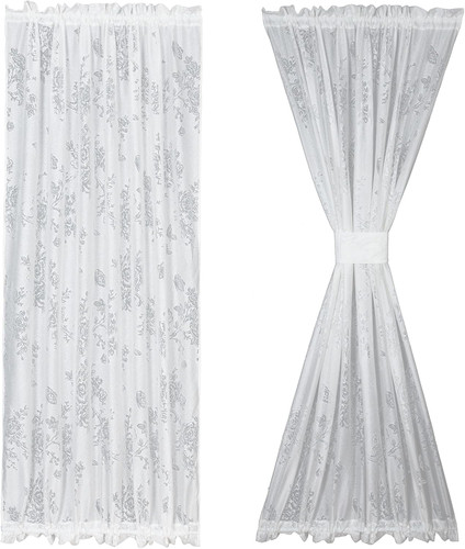 White lace french door curtain - white,