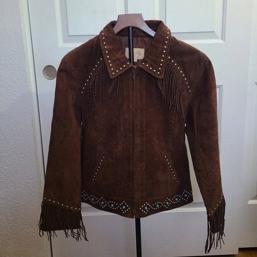 Leather fringe jacket - leather, women