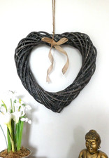 Wicker Hanging Heart Wreath Heart -Grey-  40 cm Home Decor/Wedding