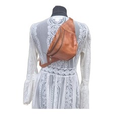 Tan LEATHER Travel Belt Boho Festival Waist Fanny Pack Bum Bag Hippie vintage