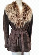 Real Suede&real Mongolian Fur Afghan Vintage Lady's Jacket Sz 14 16 VGC 