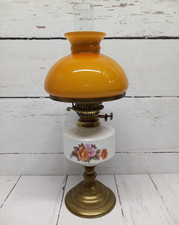 Duplex Oil Lamp Vintage Double Wick With Floral Ceramic Reservoir 20" Tall