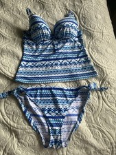 Ladies Tankini - Blue Tie Dye Geo Design - Size 14 16