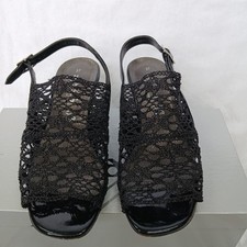 Zodiaco Ladies Italian Black Netted Block Heel Sling Back Shoes Size 37 UK4, 