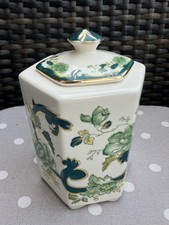 Mason’s Ironstone Octagonal Lidded Caddy/Jar In Chartreuse Green/Gold Pattern
