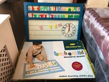VINTAGE LARGE TEACH A CHILD MAGNETIC BOARD WITH LOWER CASE LETTERS COMPLETE
