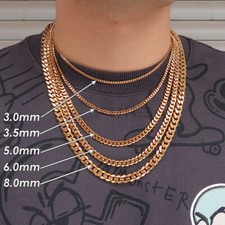 Gold Silver Mens Womens Punk Stainless Steel Cuban Curb Link Chain Necklace
