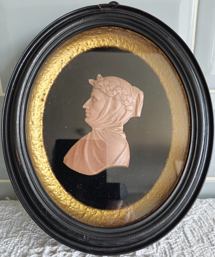 Antique wax portrait relief - antique,