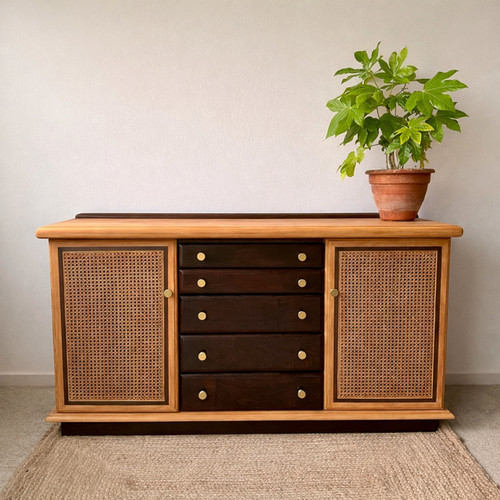 Large vintage rattan side - vintage,