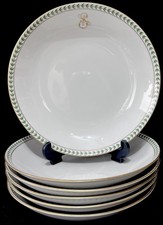 6 X Regency Bavarian Bone China White Green & Gold 8.3” Dessert/Soup Bowls 