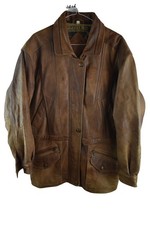 BROWN Leather Bomber Jacket size M Mens Full ZIp Vintage Casual Outdoors