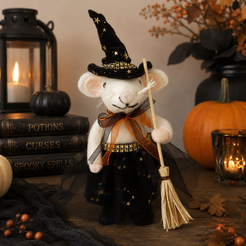 Felt witch mouse with broom - felt,