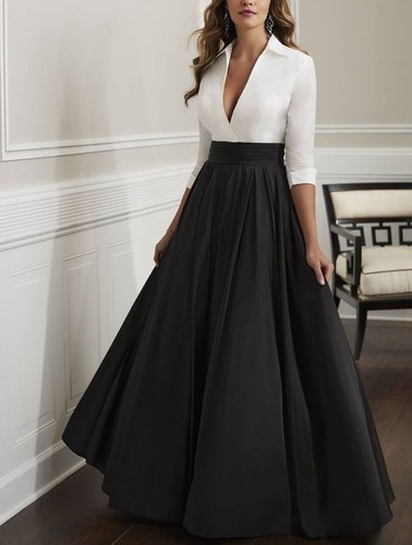 Womens black long taffeta - black,