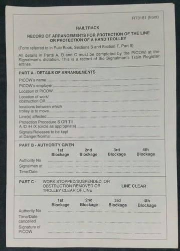 Railtrack rt3181 form record - rt3181,