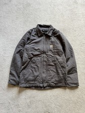 Sherpa Lined Loose Carhartt Zip Up Duck Washed Jacket Grey Men’s S Heavyduty