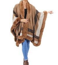 New Luxury Faux Fur Trim Cape