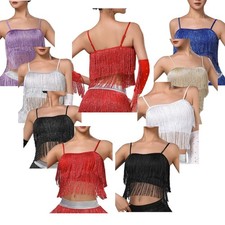 Women Camisole Lyrical Top Samba Tank Shirt Rehearsal Costume Wear Tassel Rave