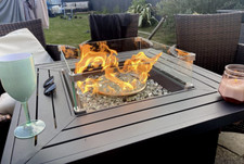 Large Fire Pit Outdoor Garden Furniture Patio Flame Heater Gas Rattan Glass Lid