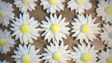 18 Edible Flowers White Sugar Cake Toppers Cupcake Decorations Daysies 20mm-25mm