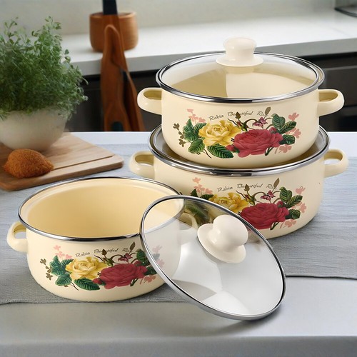 3pcs enamel stock pot set - set, with