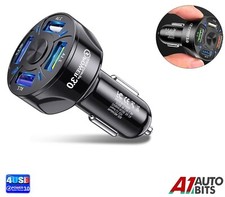 12V 24V Ambient LED 4 Way Car Cigarette Lighter Socket Fast USB Charger QC 3.0