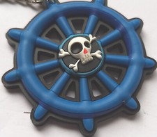 Vintage Keyring plastic flat Pirate Ship blue Scull & Crossbones SHIPS ☠️ Wheel 