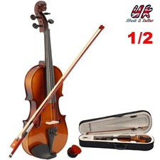1/2 Size Acoustic Violin W/ Case+ Bow + Rosin For 7-10 year Kids Student Natural