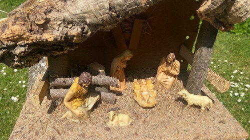 Vintage nativity wooden stable - nativity,