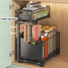 2 Tier Pull Out Cabinet Organizer Adjustable Kitchen Storage Rack Under Sink Org