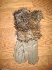WOMENS~LADIES LEATHER/FAUX-FUR LONG CUFF GLOVES S~M~L~BURGUNDY~TAUPE~GOLD~NWT
