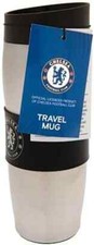Official Chelsea Travel Mug flask thermos Hot cold Drinks Silver/Black