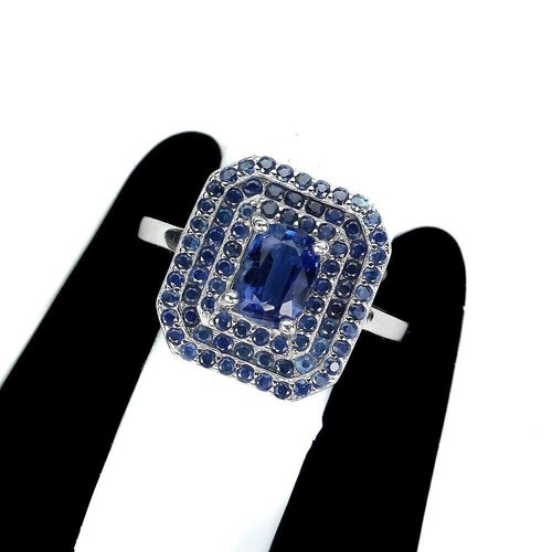 Silver ring kyanite sapphire - kyanite,