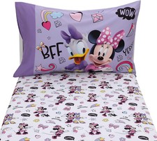 Minnie Mouse & Daisy Duck Toddler Cot Bed 2 Piece Sheet Set Girls Purple