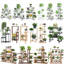 Outdoor Indoor Metal Wooden Plant Stand Planter Flower Pot Garden Shelf Shelving