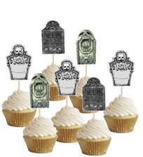 24 Precut Tombstones RIP Food Cupcake Toppers Picks Party Halloween Decorations