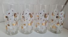 Vintage High Ball Glasses Retro Gold Leaf Tumbler Christmas Drinks Glass x 4