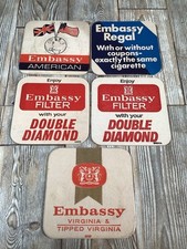 5 x Embassy Cigarettes Beer Mats - Vintage Collectable - 9.5cm x 9.5cm 