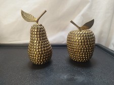 Vintage Brass Studded Fruit Pear And Apple Ornaments