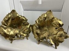 2 Vintage Art Noveau Small Brass Ivy Leaf Trinket Dish