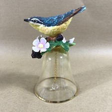 Franklin Mint Crystal Bird Bell With Porcelain Nuthatch And 24K Gold Trim