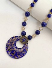 Asian Indian Bollywood Long Mala Navy Blue Beads Necklace Jewellery set *UK*