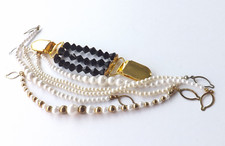 Job Lot 5 Modern Cloak Cardigan Sweater Clips Faux Pearl and Black Beads Mixed