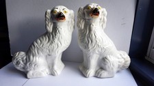Antique Pair of Staffordshire Flatback Mantle Wally Dogs Large 12"