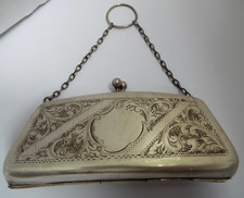 BEAUTFUL LARGE ENGLISH ANTIQUE 1919 SOLID STERLING SILVER HANDBAG FINGER PURSE