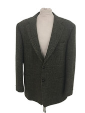 Marks & Spencer Men's Jacket Size 44" Olive Harris Tweed Pure New Wool Used F1