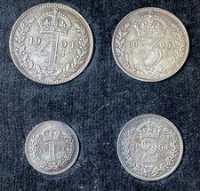 1904 Great Britain Maundy Money Set Edward VII Silver Coins w/ Original Case