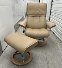Ekornes Stressless Signature Admiral Sand Leather Chair & Footstool Medium Size